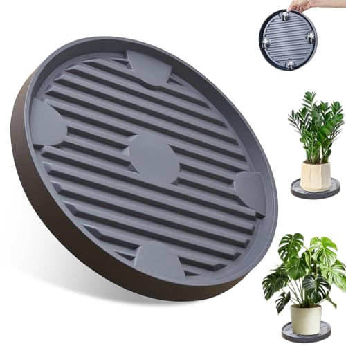 Rullande växtställ, 22 cm plantrulle, rund, rullbräda, växter, blomkruka, underlägg med 4 universella hjul, plast, rullunderlägg, blomrulle för utomhusbruk, inomhus (grå)