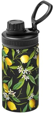 Bouteille d'eau isotherme à double paroi en acier inoxydable pour boissons chaudes et froides - Imprimé citron et fleurs - 355 ml