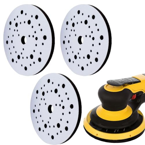 3 almohadillas protectoras de 150 mm de diámetro (70 agujeros) – Protección de discos abrasivos para lijadora orbital, compatible con con abrasivos de red, juego de 3 protectores de discos de pulido