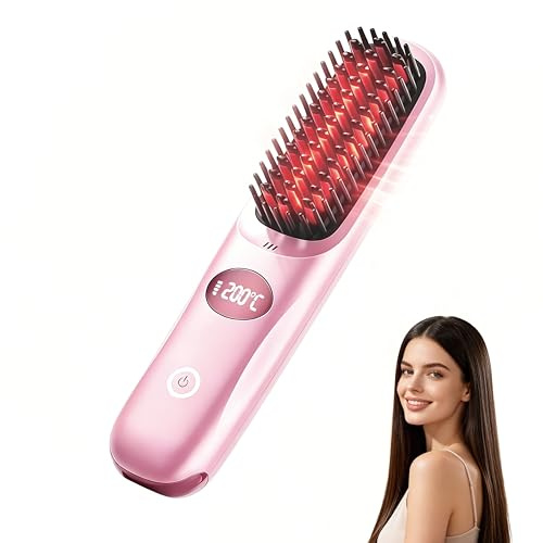 Brosse Lissante pour Cheveux, Bwaliffury Portable Sans Fil électrique Anti- | BrûLure Brosse Chauffante avec Affichage LCD Rrechargeable, 3 RéGlages De TempéRature, Convient pour la Barbe et la Coiffure