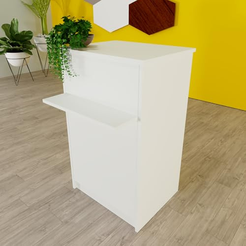 Henor Mostrador EGA Ruedas. 82 x 50/65 x 102 cm. 4 Ruedas con Giro y Freno MAX. 135kg. Ideal Oficina. Comercio. Clínica. Blanco.