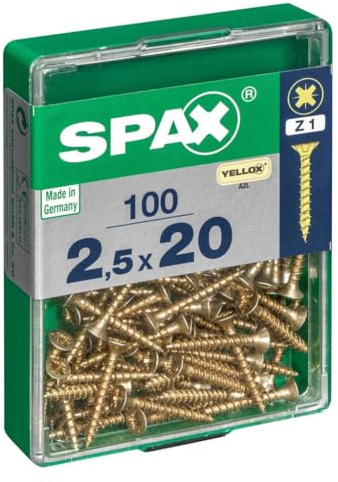 SPAX 4081020250202 20 mm 100Stück – Schraube (Schraube, Edelstahl, Zink, Holz, Flacher Kopf, Pozidriv, gelb)