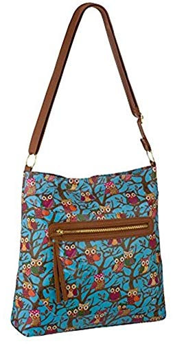 Eye Catch TM - Frauen Wachstuch Cross Body Damen Eulen Design Schultertasche Handtasche Turkis