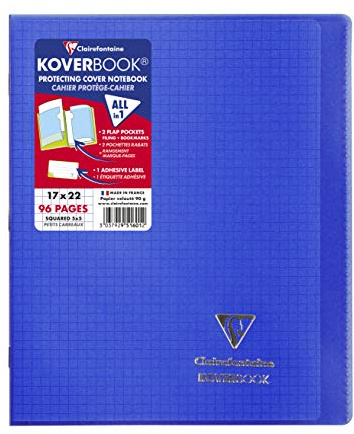 Clairefontaine 951601C Koverbook 17 x 22 cm, 48 ark, rutig, med transparent kuvert, 1 st, blandade färger