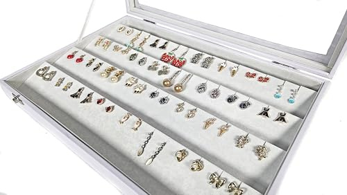 Schmuckkasten Schmucklade Schaukasten Schmuckdisplay mit Glasdeckel weiss (für Ohrringe)