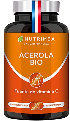 Vitamina C Natural 1000 mg de Acerola Bio | 200% VRN | Refuerza Defensas, Reduce Fatiga y Forma Colágeno | Tabletas Masticables Veganas | Sin Gluten ni Lactosa | Fabricado en Francia