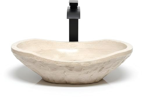 Fregadero de baño de mármol cincelado, forma ovalada de canoa, piedra 100% natural, tallado a mano, bandeja de jabón a juego gratis