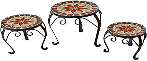 Unbekannt 3er Set Mosaik Blumen Hocker Tisch Ablage Metall Stahl schwarz lackiert Harms 504890