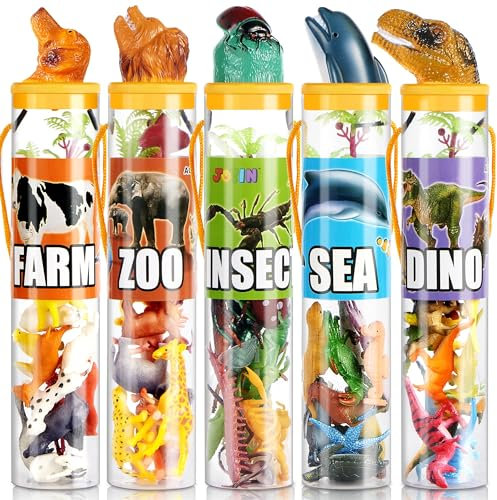 JOYIN 69 Pcs Animals Toys for Toddler 3+, Small Animal Figures, Assorted Mini Plastic Animal Toy (Sea, Zoo, Farm, Dinosaur, Insect), Realistic Small World Toys for Sensory Bin, Party Birthday Gifts