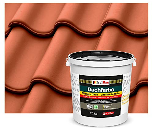 Isolbau Dachfarbe - 20 kg RAL Farbe Fassadenfarbe Nano Dachlack Sockelfarbe auf Wasserbasis - Lösemittelfrei, Wasserdicht, UV-beständig - Ziegelrot