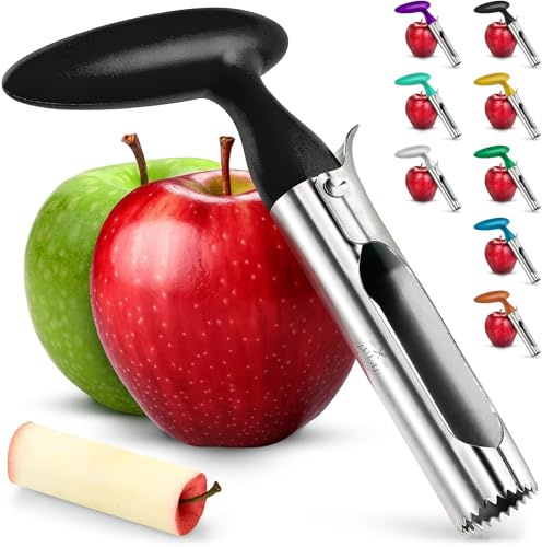 Zulay Kitchen Ultra Sharp Apple Corer Tool - Stainless Steel, Sharp & Serrated Blade Cores in Seconds - Easy to Use & Clean, Durable Apple Core Remover for Apples & Small Fruits - Black