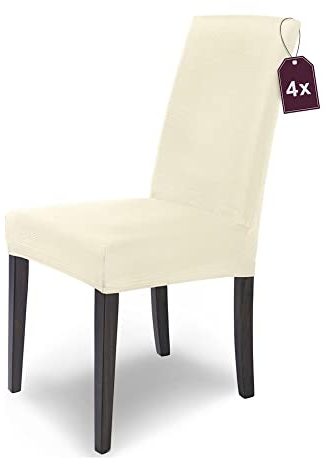 Scheffler Home Stuhlhussen Natur 4er Set Stretch Mia Schwingstühle | Blickdichte Microfaser-Stuhlbezüge, waschbar und pflegeleicht, für Freischwinger und Esszimmerstühle, Öko-Tex zertifiziert