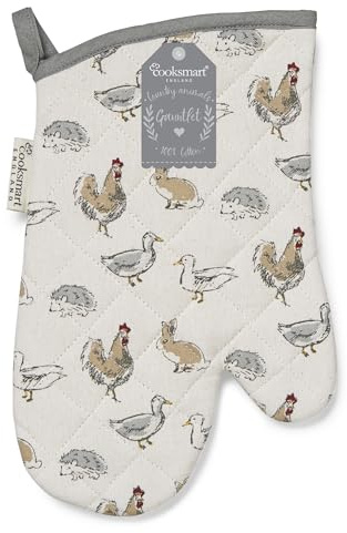 Cooksmart Cotton Gauntlet Oven Glove | British Designed, Quilted Padding, Baking, Roasting, Secure Grip, Hanging Loop, Machine Washable, Kitchen Essential