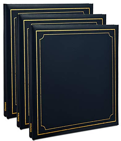ARPAN 3 x extra großes Fotoalbum, 32 x 26 cm, selbstklebend, insgesamt 72 Blatt, 144 Seiten, Lederoptik, gepolsterter Einband, Postbindung (blau)