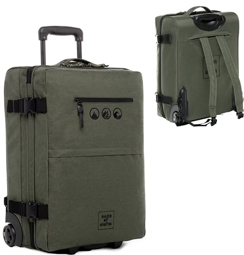 SONS OF ALOHA Backpacker Rucksack mit Rollen 3 in 1 - Handgepäck Koffer Kane Hybrid Backpack-Boardgepäck mit Rollen, 55 x 40 x 20 cm - wasserabweisend recyceltes PET, grün-Olive
