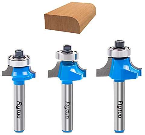 Flytuo Lot de 3 fraises à défoncer rondes à tige de 6,35 mm, ensemble de fraises pour le travail du bois (diamètre : 6,35 mm, 0,95 cm, 1,27 cm)