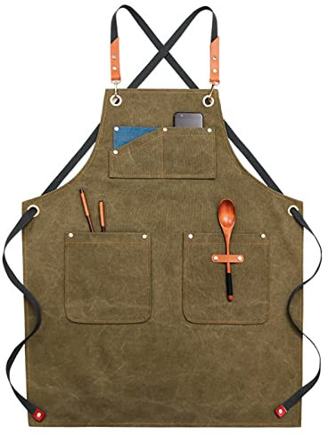 CENPENYA Werkzeugschürze für Schreiner, Schweißerschürze Arbeitsschürze mit 3 Taschen Kreuz-Rückengurten, Shop- Schürze mit Schnellverschluss für Garten, Keramik, Werkstatt, Garage