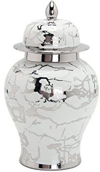 Jarrón de porcelana de plata, Tarjeta de cerámica con textura Tarro con tapa, maceta de jarra de jengibre, tetera for decoración del hogar, sala de estar y oficina, olla hermética ( tamaño : S )