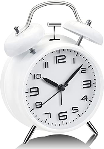 YouJabz Analog Alarm Clock, 4 inches Twin Bell Alarm Clock with Stereoscopic Dial, Easy Set and Night Light Function, Battery Operated Loud Clock, Back to School, Student gift