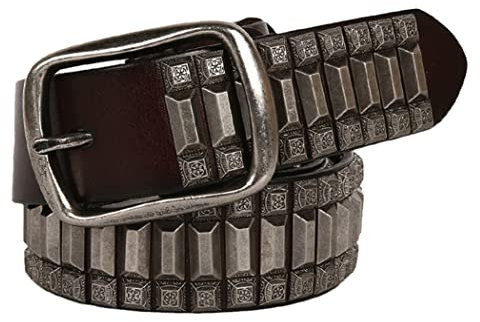 YDYBY Herren Leder Gürtel Nieten Gürtel Nietengürtel Echtleder Damen Punk Rock Style Geprägtem Muster Ledergürtel Studded Gürtel Punk Jeans Taillengürtel Für Oder Gothic-Outfits,Braun,105cm