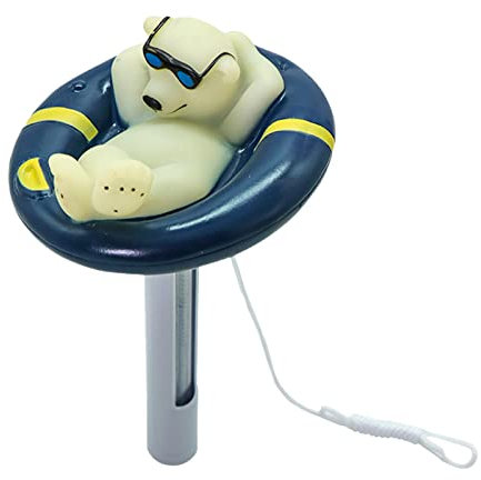 Kavolet Schwimmendes Pool Thermometer, Cartoon-Eisbär-Form Poolthermometer, Wassertemperatur-Thermometer mit Schnur, für Indoor-Swimmingpools im Freien, Spas, Whirlpools, Fischteiche
