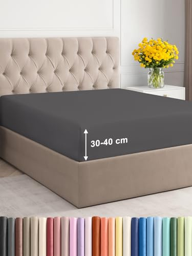 Spannbettlaken 100x200cm - Extra Tiefes Spannbetttuch für Matratzen bis 40 cm (16) Höhe - Weiche Gebürstete Mikrofaser - Knitterfrei, Schrumpf- & Farbbeständig - Oeko-TEX - Dunkelgrau Bettlaken