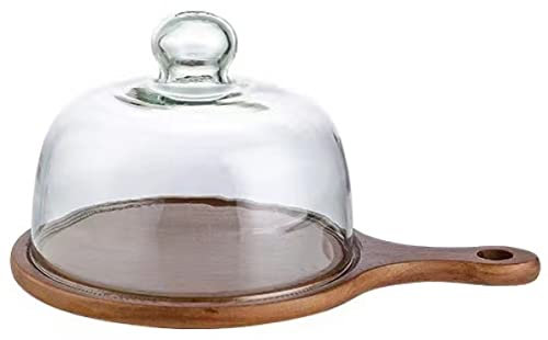 1 Set Cheese Stand with Dome Cover Cheese Wood Board Serving Stand Clear Food Dome Cover Desserts Cloche Stand Cover-A||22.8 * 11.8CM