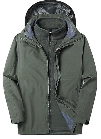 Dressnu Punching Jacket Veste de randonnée coupe-vent amovible en polaire pour homme, Vert haricot, 3XL