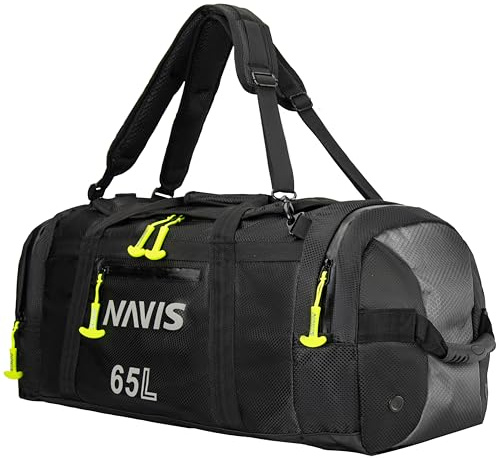 Navis Marine Reisetasche Wasserdicht 65L – Robustes PU-Material für Boot & Angeln, Doppelter Wasserschutz, Tragbar als Tasche & Rucksack, für Ideal für Wassersport & Outdoor(Grey,65L)