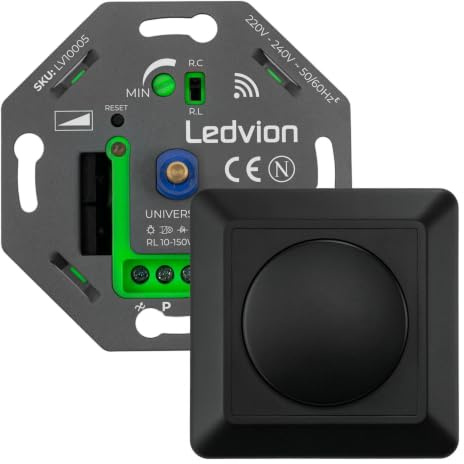 Ledvion Smart LED Dimmer Schalter 250W 240V schwarz Abdeckrahmen dimmbar | Für stufenlose Lichtsteuerung zuhause wenn passende dimmbare LED-Lampen verwendet werden