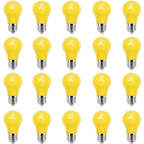 ZFQ Bunte Glühbirnen E27 3W, E27 Farbige LED lampen, E27 A50 Schraubkappe Gelb Glühbirne, für Außen, Partys, Bühnen, Innendekorationen, 20er Pack