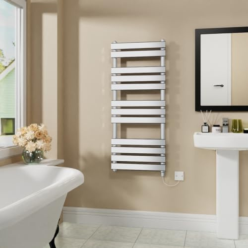 Warmehaus Electric Flat Panel Heated Towel Rail Chrome 1200x500mm 600W