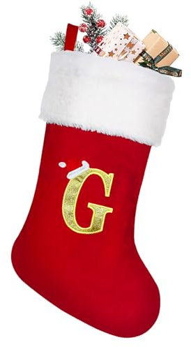 NIBESSER Weihnachtsstrumpf Rot Klassische Flanell Nikolausstrumpf Initialen Buchstabe Christmas Stocking Hängende Strümpfe Weihnachten Geschenktasche Nikolausstiefel