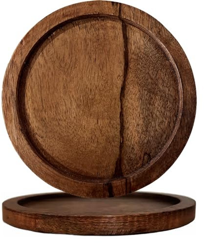 Marrakesch Tablett aus echtem Akazienholz Rund 15 cm für Indoor Outdoor | einsetzbar als Pflanzentopf-Untersetzer Kerzenteller Schlüsselablage Serviertablett oder Schmucktablett