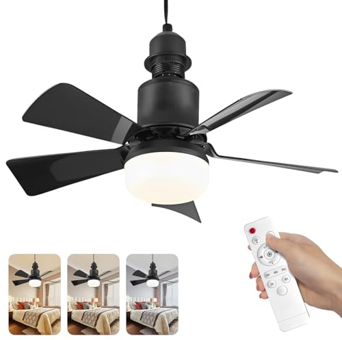 Ceiling Fans with Lights and Remote Control,E27 30W Ceiling Lights with Fan RC Timing, 3 Speeds 3 Colors (3000-6500K) LED Ceiling Light,,Timing, Modern Fan Lamp for Bedroom Living Room (Black)