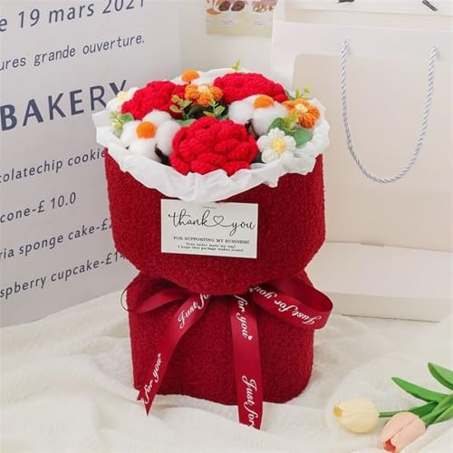 Bouquet di girasoli all'uncinetto, bouquet di margherite artificiali, fiori lavorati a maglia fatti a mano, fiori di tulipano rosa all'uncinetto for regali di laurea, decorazioni for la casa di comple