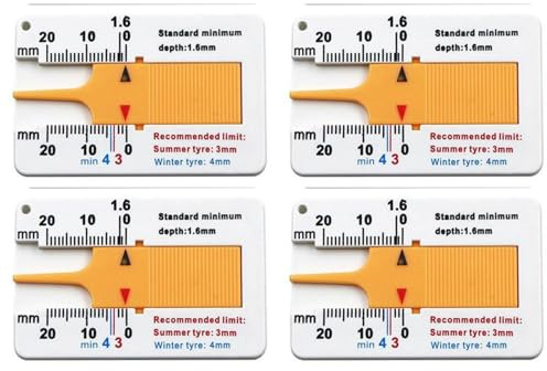 4 Profiltiefenmesser,0-20 Mm Kunststoff Tiefenmesser,Reifen Profiltiefenmesser,Kunststoff Reifenprofil Tiefenmesser,0 Bis 20 MM Tiefenmesser-Messschieber,Reifen Messbereich Profilmesser Reifen Tragbar