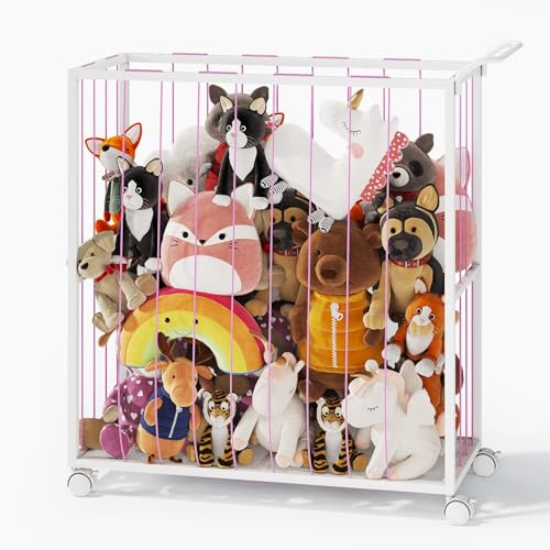 BBLIKE Organizador Peluches - Zoo Almacenaje Juguetes for Osito, Ahorrar Espacio Guarda Juguetes Infantil con Ruedas, Gran Capacidad Baul Juguetes for Sala de Juegos (Rosa)