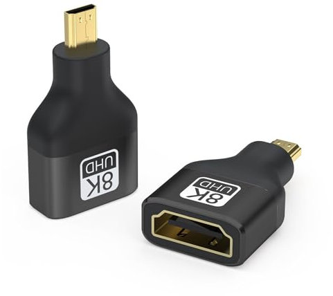vgggrd 2 Pack Adaptateur Micro HDMI vers HDMI, Aluminium Câble de Couplage Connecteur 8K@60Hz, 4K@120Hz Arc HDR10+ Dolby Vision 3D VRR ALLM HDCP