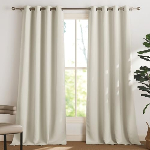 PONY DANCE Thermovorhang mit Ösen Verdunklungsvorhänge Hellbeige | 2er Set, H240 x B132 cm, Hitzeschutz, für Wohnzimmer, Blickdicht, Wärmeisolierend, UV-Schutz, Ösenschal, Sichtschutz