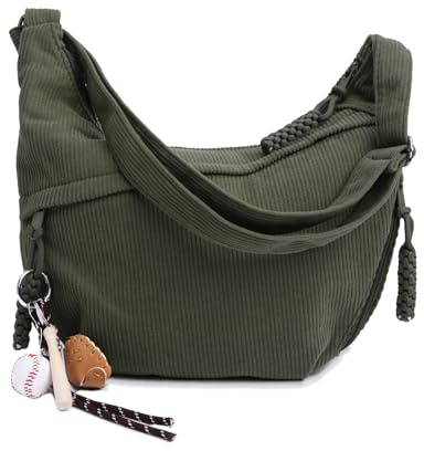 GSenhui Crossbody Bag Cord Umhängetasche Moon Bag Damen Halbmond Schultertasche mit Casual Widgets Bauchtasche Kord Groß Handtasche Beige für Arbeit,Reisen,Alltag