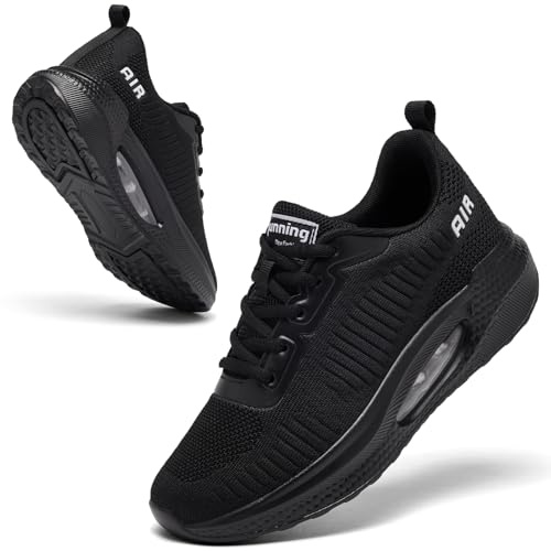 Trainers for Women Black Running Shoes Ladies Arch Support Memory Foam Plantar Fasciitis Orthopedic Shoes Air Cushion Athletic Gym Sneakers All Black UK 6