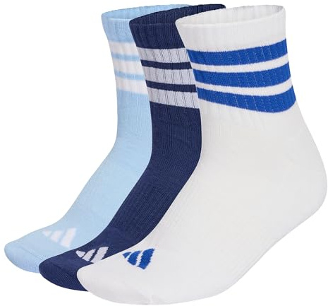 adidas unisex - vuxen 3 STRIPES CUSHIONED SPORTSWEAR MID CUT SOCKS 3 PAIR PACK, dark blue/white/glow blue, 40-42