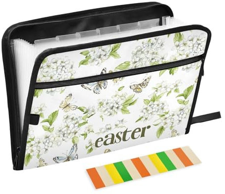 KLL Akkordeon-Aktenordner, Rechtstasche, Hängemappe, kleine Datei mit Taschen für Büro, Art-Phlox, Weiß