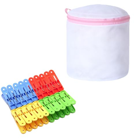 40PCS Colorful Clothesline Clips With Mesh Storage Bag Clothespins And Peg Basket For Washing Line Set Strong Grip Windproof Clothespins Rustproof Suitable For Home Garden