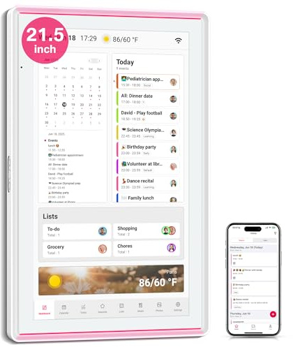 BIGASUO 21.5 Digital Calendar, Full HD Touchscreen Smart Planner for Family Schedules - Wall & Desk Mount, Great for Seamless Daily Planning & Household Organization, with LED Reminder Light