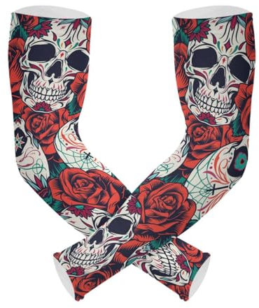 Halloween Red Rose Teschi Raffreddamento Manicotti Del Braccio Copertura 1 Paio di Protezione Solare UV Manicotto Del Manicotto