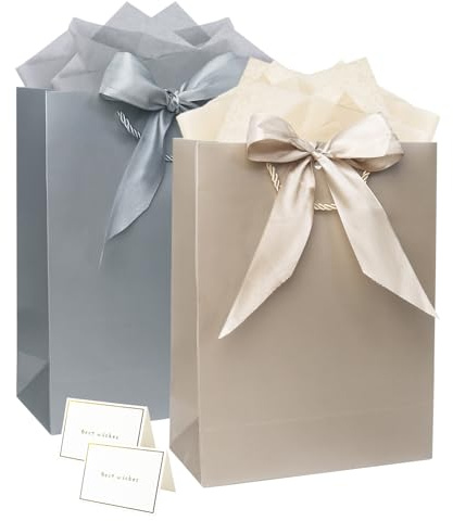 2er-Set Geschenktüten mit Seidenpapier–29×22×10 cm Geschenk Tüte aus Papier mit Schleife–Geschenkverpackung für Geburtstag, Hochzeit