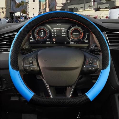 ASADF Lenkradhülle Für Ford Für Fiesta MK7 MK8 Für Fiesta ST Autolenkradabdeckung PU-Leder Rutschfestes Autozubehör Lenkradbezug Auto(Blau)