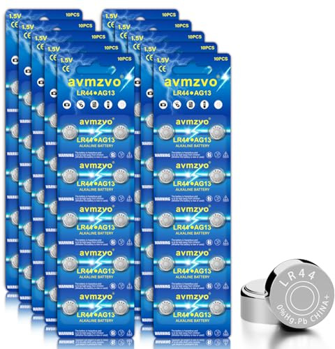avmzvo Lot de 100 piles bouton LR44 1,5 V longue durée AG13/357/357A/A76/L1154 pour jouets, calculatrices, instruments de mesure